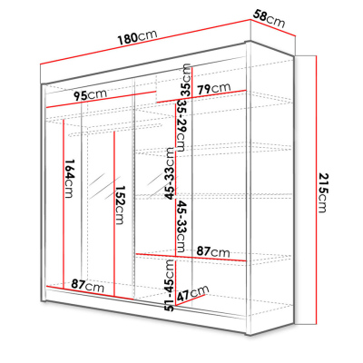 Šatníková skriňa 180 cm so zrkadlom a LED RGB osvetlením VILMA 2 - biela / dub sonoma