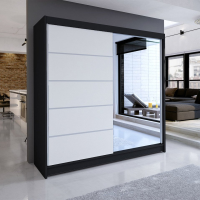 Šatníková skriňa 180 cm so zrkadlom a LED RGB osvetlením VILMA 3 - čierna / biela