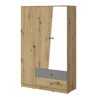 Šatníková skriňa 120 cm CHIMA 2 - dub artisan / biela / šedá