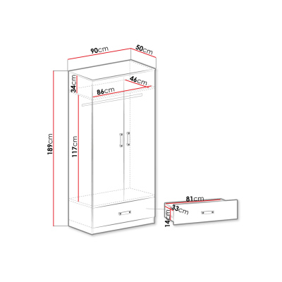 Detská šatníková skriňa 90 cm SINCE - biela / ružová