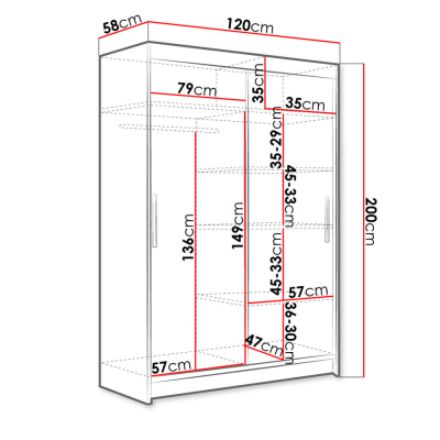 Šatníková skriňa 120 cm s posuvnými dverami a LED osvetlením GASPARA 1 - biela