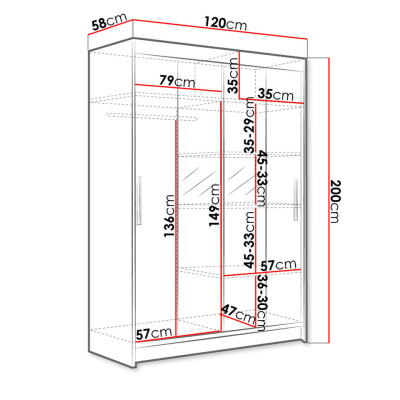 Šatníková skriňa 120 cm so zrkadlom a LED osvetlením GASPARA 2 - čierna