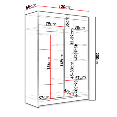 Posuvná šatníková skriňa 120 cm so zrkadlom a LED RGB osvetlením SAMANRE 3 - biela / dub sonoma