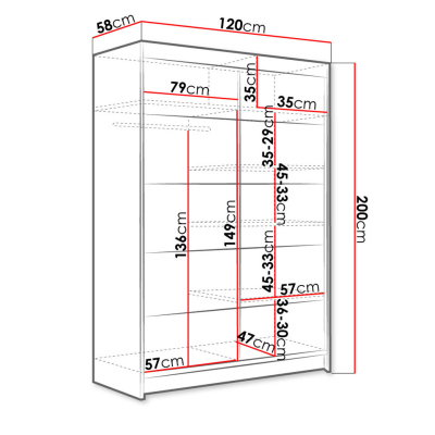 Posuvná šatníková skriňa 120 cm s LED RGB osvetlením SAMANRE 4 - biela / čierna