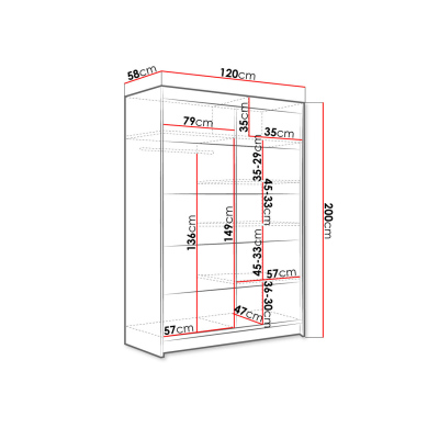 Posuvná šatníková skriňa 120 cm s LED RGB osvetlením SAMANRE 4 - biela / čierna