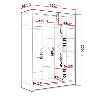 Posuvná šatníková skriňa 120 cm so zrkadlom a LED RGB osvetlením SAMANRE 5 - biela