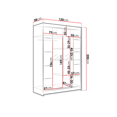 Posuvná šatníková skriňa 120 cm so zrkadlom a LED RGB osvetlením SAMANRE 5 - biela / čierna