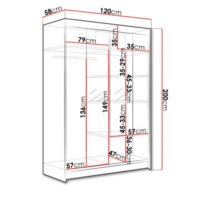 Posuvná šatníková skriňa 120 cm so zrkadlom a LED RGB osvetlením SAMANRE 2 - biela / čierna