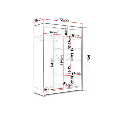 Posuvná šatníková skriňa 120 cm so zrkadlom a LED RGB osvetlením SAMANRE 2 - biela / čierna