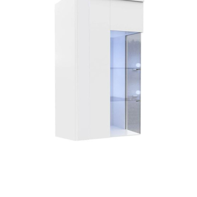 Závesná vitrína s LED osvetlením BANTRY 3 - biela / lesklá biela, ľavá