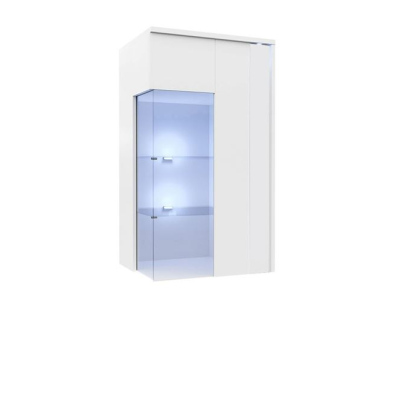 Závesná vitrína s LED osvetlením BANTRY 3 - biela / lesklá biela, pravá
