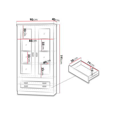Presklená vitrína MERLO - dub