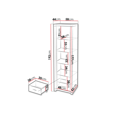 Vysoká vitrína s LED osvetlením ARIKA - 58 cm, dub hľuzovka