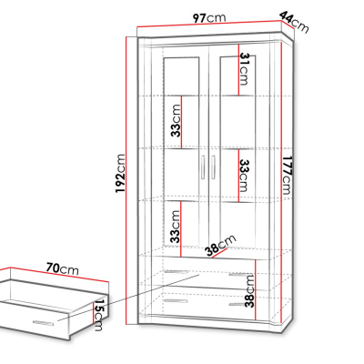 Vysoká vitrína s LED osvetlením ARIKA - 97 cm, dub hľuzovka