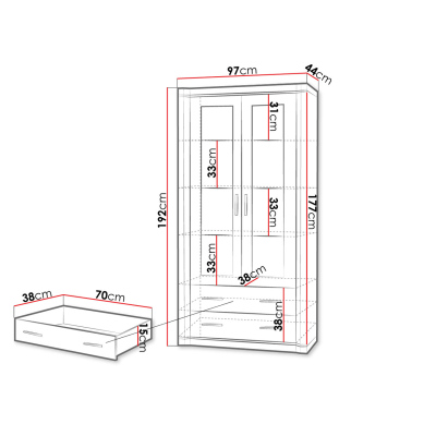 Vysoká vitrína s LED osvetlením ARIKA - 97 cm, dub hľuzovka