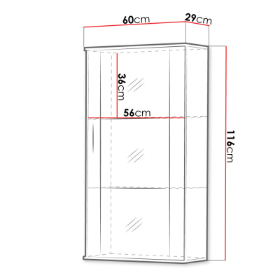 Závesná vitrína KARA - biela / lesklá biela
