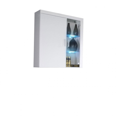 Závesná vitrína s LED modrým osvetlením ITABUNA - biela / lesklá biela