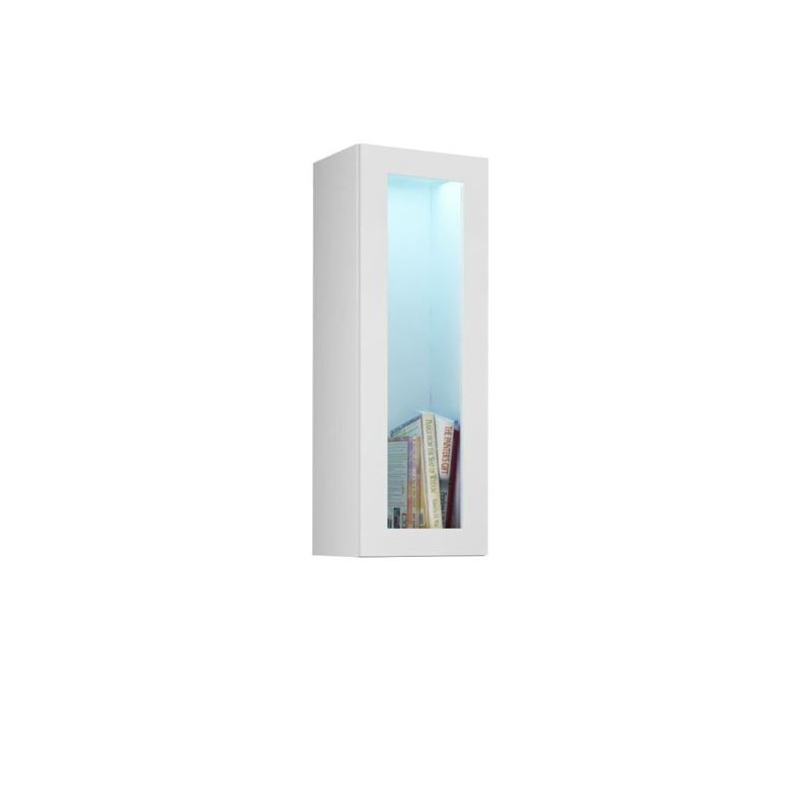 Závesná vitrína s LED bielym osvetlením ASHTON - biela / lesklá biela