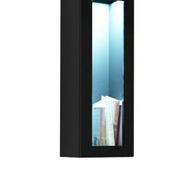 Závesná vitrína s LED bielym osvetlením ASHTON - čierna / lesklá čierna