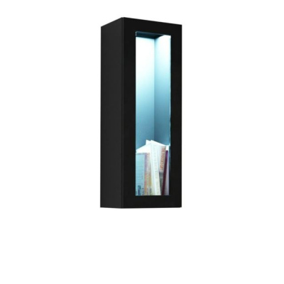 Závesná vitrína s LED bielym osvetlením ASHTON - čierna / lesklá čierna