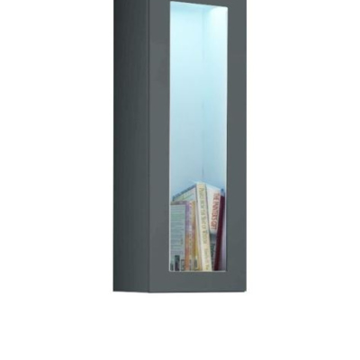 Závesná vitrína s LED modrým osvetlením ASHTON - šedá / lesklá šedá