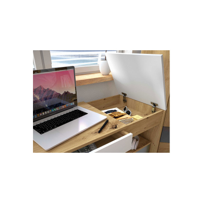 Písací stôl CHIMA - dub artisan / biely / šedý