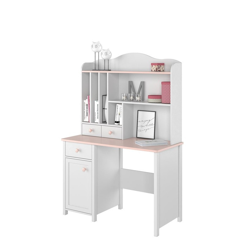Písací stôl s nadstavcom LEGUAN - biely / ružový