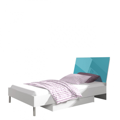 Detská posteľ s matracom a roštom 90x200 GORT 2 - biela / lesklá tyrkysová