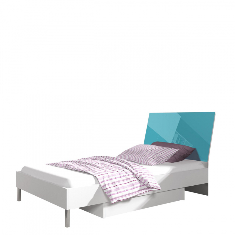 Detská posteľ s matracom a roštom 90x200 GORT 2 - biela / lesklá tyrkysová