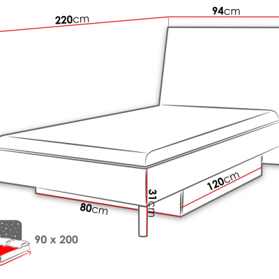 Detská posteľ s matracom 90x200 GORT 2 - biela / lesklá tyrkysová