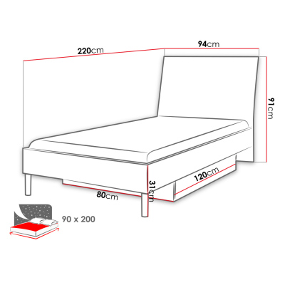 Detská posteľ s matracom 90x200 GORT 2 - biela / lesklá tyrkysová
