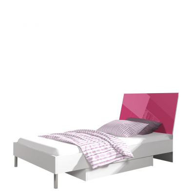 Detská posteľ s matracom 90x200 GORT 2 - biela / lesklá ružová