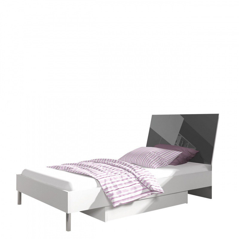 Detská posteľ s matracom 90x200 GORT 2 - biela / lesklá sivá