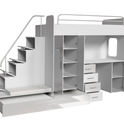Detská multifunkčná poschodová posteľ s roštom 80x200 GORT - biela / šedá
