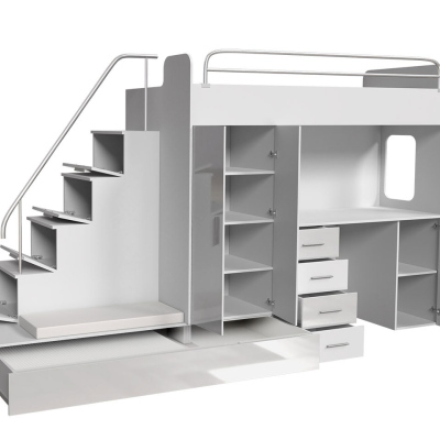 Detská multifunkčná poschodová posteľ 80x200 GORT - biela / šedá