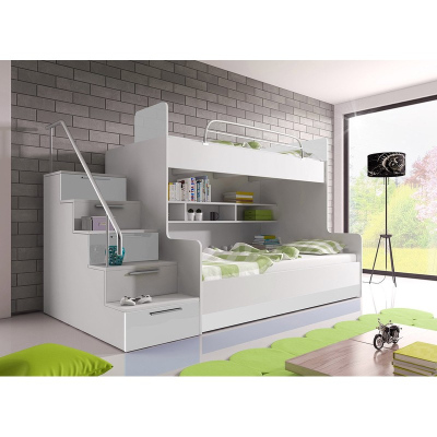 Detská poschodová posteľ s roštom 90x200 GORT - biela, ľavé prevedenie
