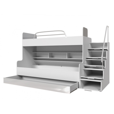 Detská poschodová posteľ s roštom 90x200 GORT - biela / šedá, ľavé prevedenie