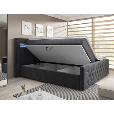 Boxspringová posteľ s LED osvetlením a úložným priestorom 140x200 DELBIN - šedá + topper ZDARMA