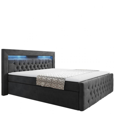 Boxspringová posteľ s LED osvetlením a úložným priestorom 160x200 DELBIN - šedá + topper ZDARMA