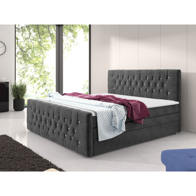 Boxspringová manželská posteľ s úložným priestorom 140x200 ENNIS - sivá + topper ZDARMA