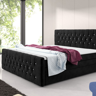 Boxspringová manželská posteľ s úložným priestorom 140x200 ENNIS - čierna + topper ZDARMA