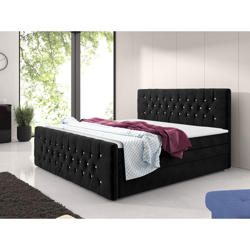 Boxspringová manželská posteľ s úložným priestorom 140x200 ENNIS - čierna + topper ZDARMA