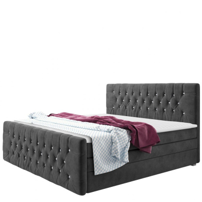 Boxspringová manželská posteľ s úložným priestorom 180x200 ENNIS - sivá + topper ZDARMA
