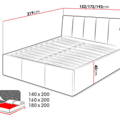 Čalúnená manželská posteľ 140x200 TRALEE - šedá