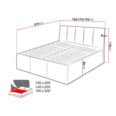 Čalúnená manželská posteľ 160x200 TRALEE - šedá