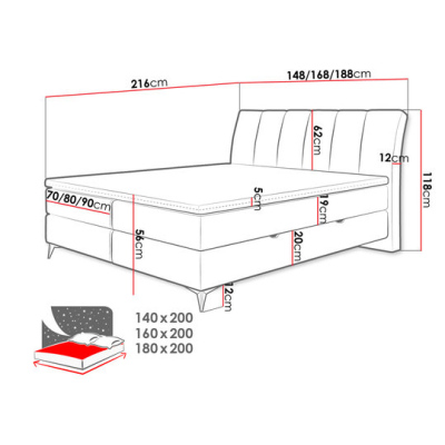 Kontinentálna manželská posteľ 140x200 TALLOW - béžová + topper ZDARMA