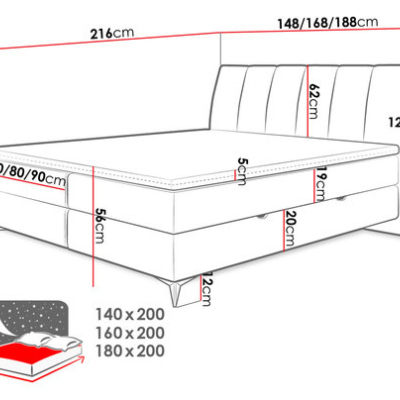 Kontinentálna manželská posteľ 180x200 TALLOW - béžová + topper ZDARMA