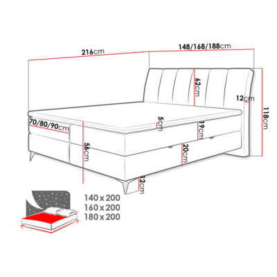 Kontinentálna manželská posteľ 180x200 TALLOW - béžová + topper ZDARMA