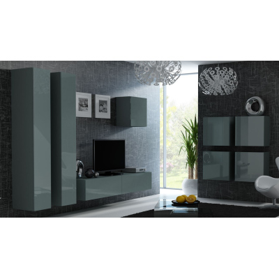 Obývacia stena ASHTON 24 - šedá / lesklá šedá