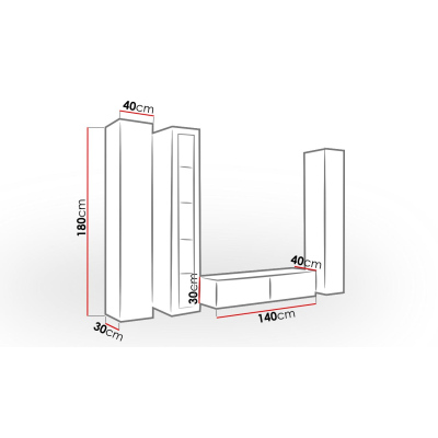 Obývacia stena s LED RGB osvetlením ASHTON 15 - biela / lesklá biela